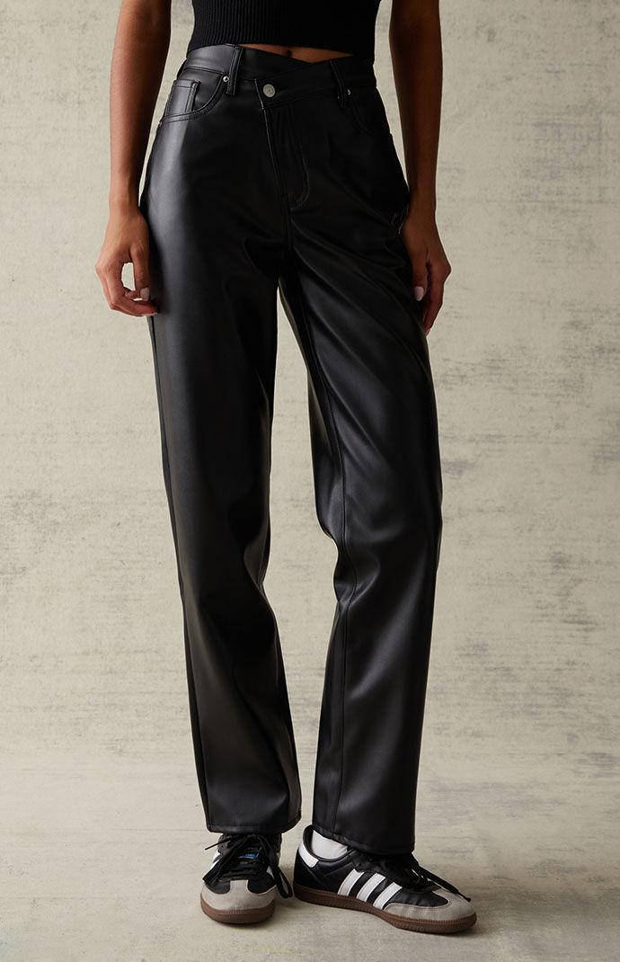 Women's Faux Leather Asymmetrical Dad Pants - Product Image