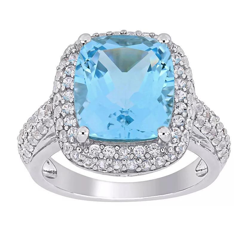 Stella Grace Sterling Silver Sky Blue Topaz & Lab-Created White Sapphire Double Halo Ring, Womens Product Image