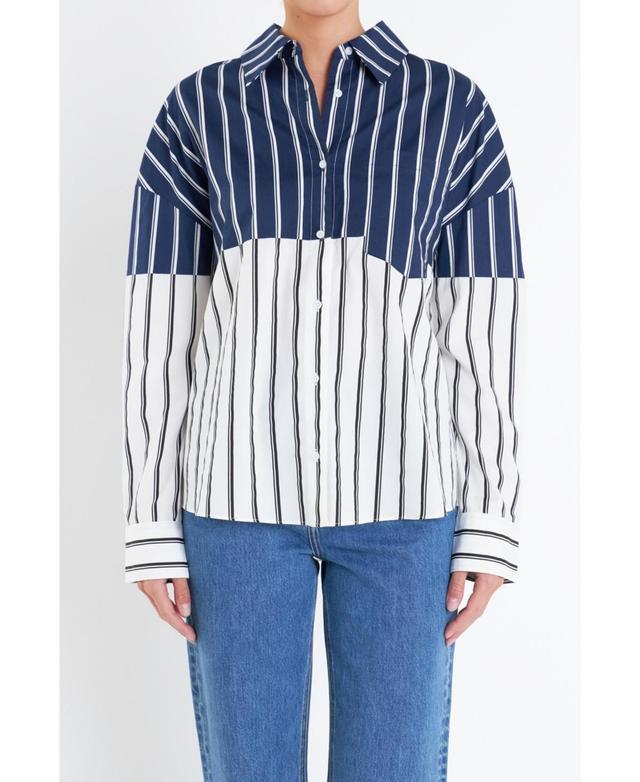 English Factory Womens Colorblock Stripe Shirt - Navy Product Image