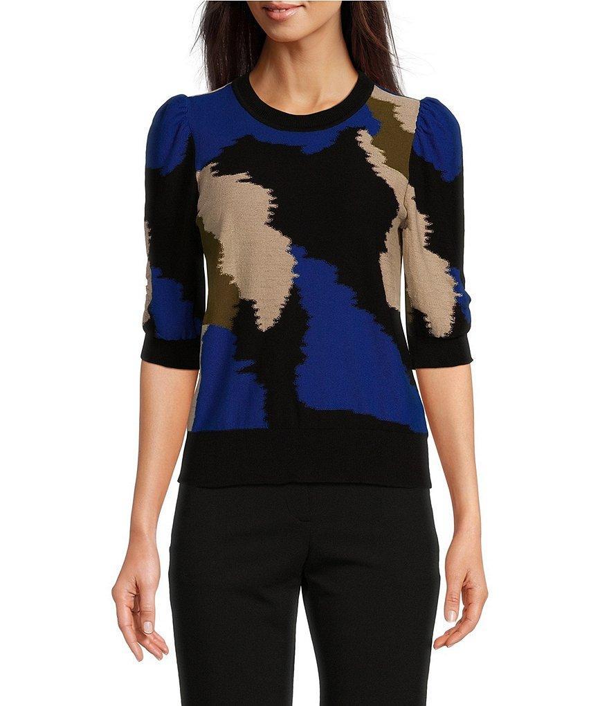 DKNY Colorblock Elbow Puff Sleeve Knit Top Product Image