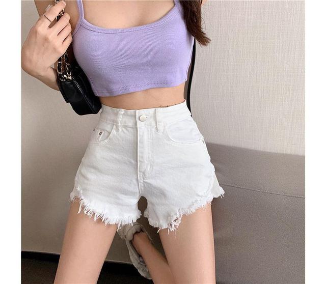 High Waist Fray Denim Hot Pants Product Image