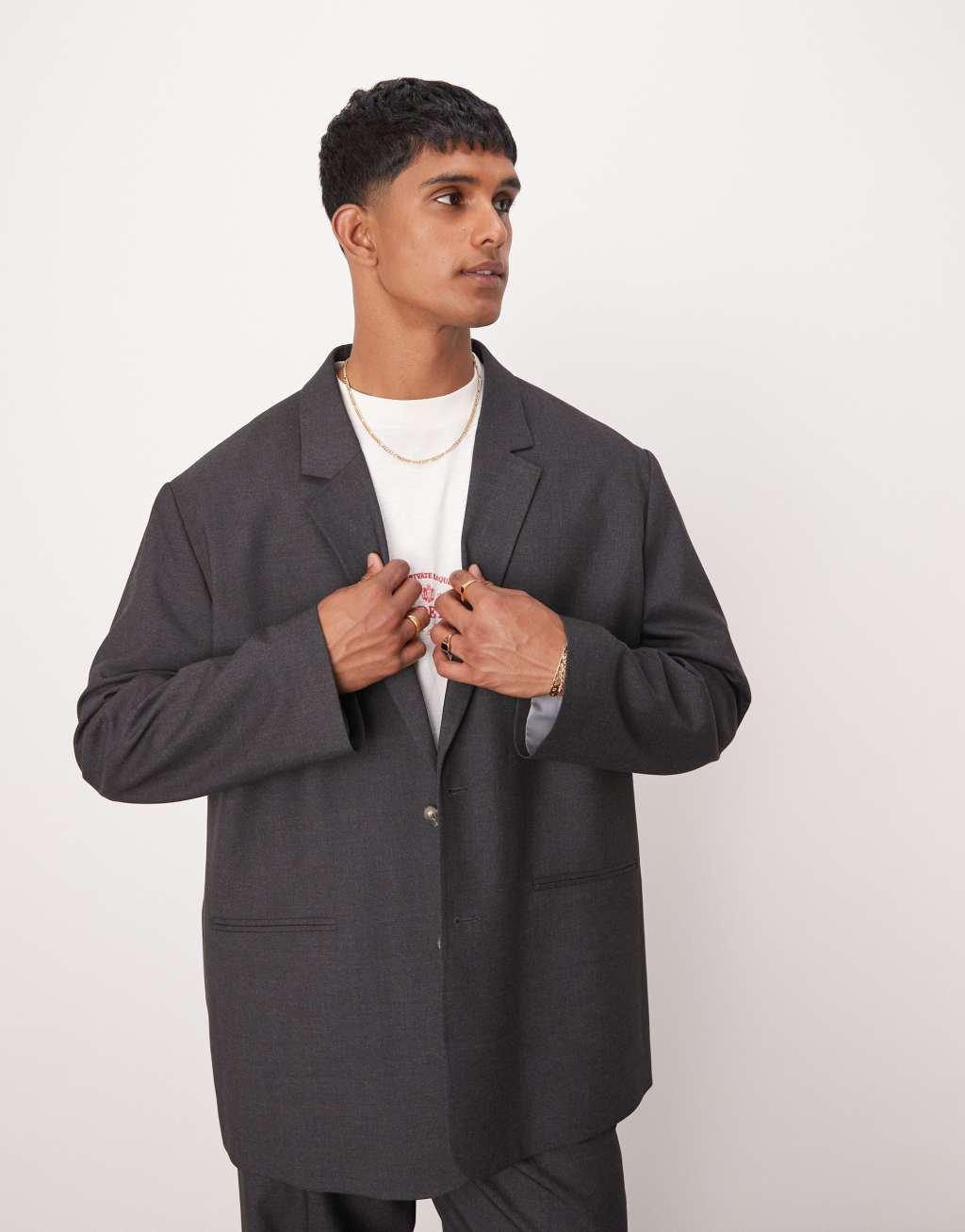 ASOS DESIGN oversized slouchy suit jacket in charcoal product image