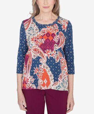 Classic Paisley Patchwork Knotted Crew Neck Top product image