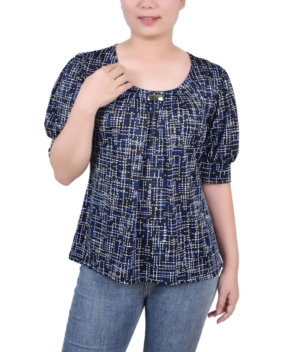 NY Collection Petite Short Sleeve Balloon Sleeve Top -NAVY SQUAR Product Image