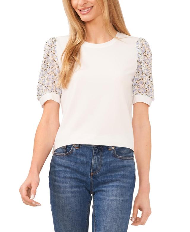 Women's Ditsy Floral Mixed Media Short Sleeve Top Product Image