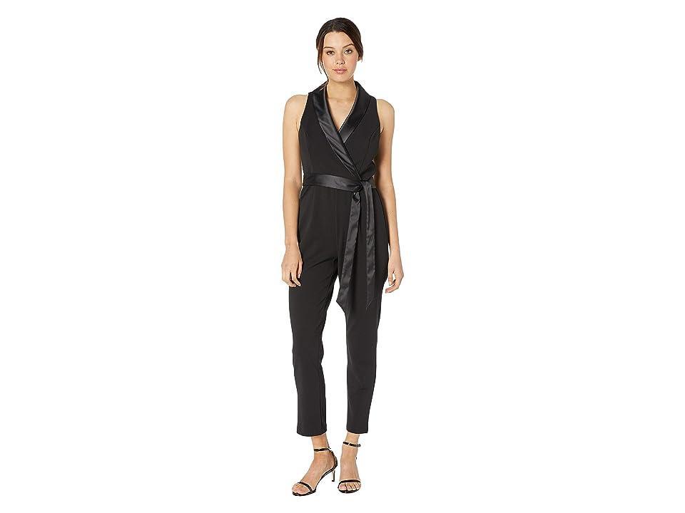 Adrianna Papell Knit Crepe Wrap Top Sleeveless Jumpsuit with Stretch Charmeuse Collar Women's Jumpsuit & Rompers One Piece Product Image