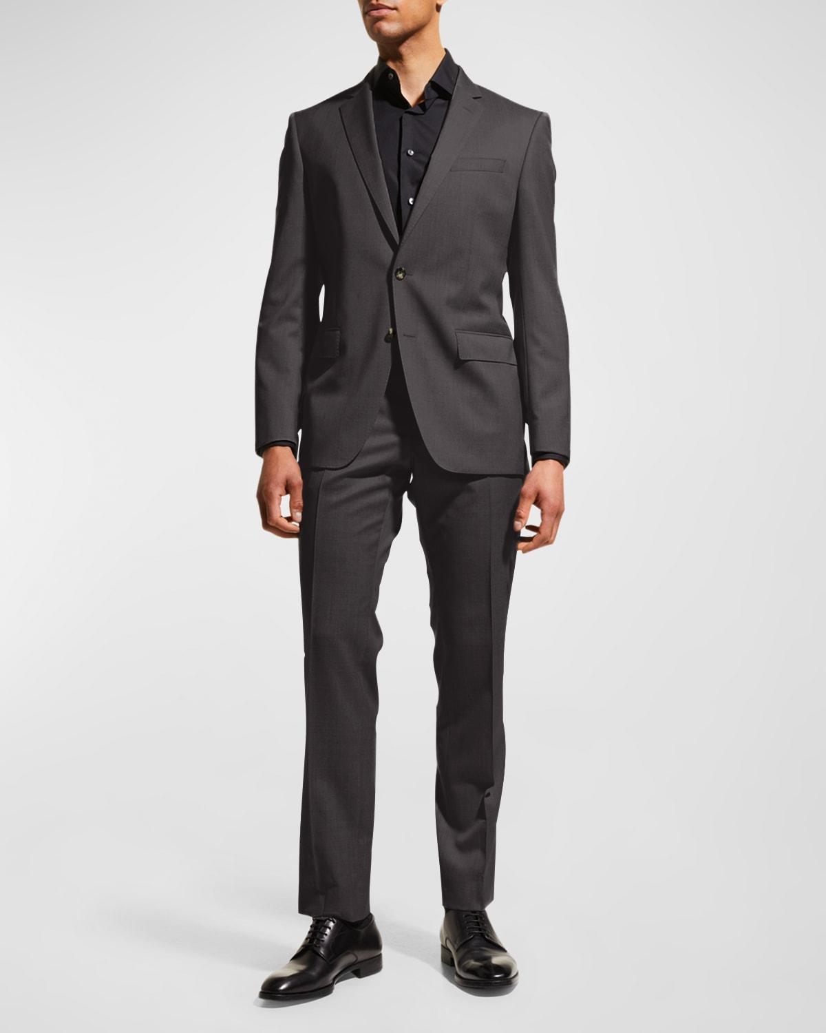 Mens Stretch-Wool Basic Two-Piece Slim Fit Suit, Gray Product Image