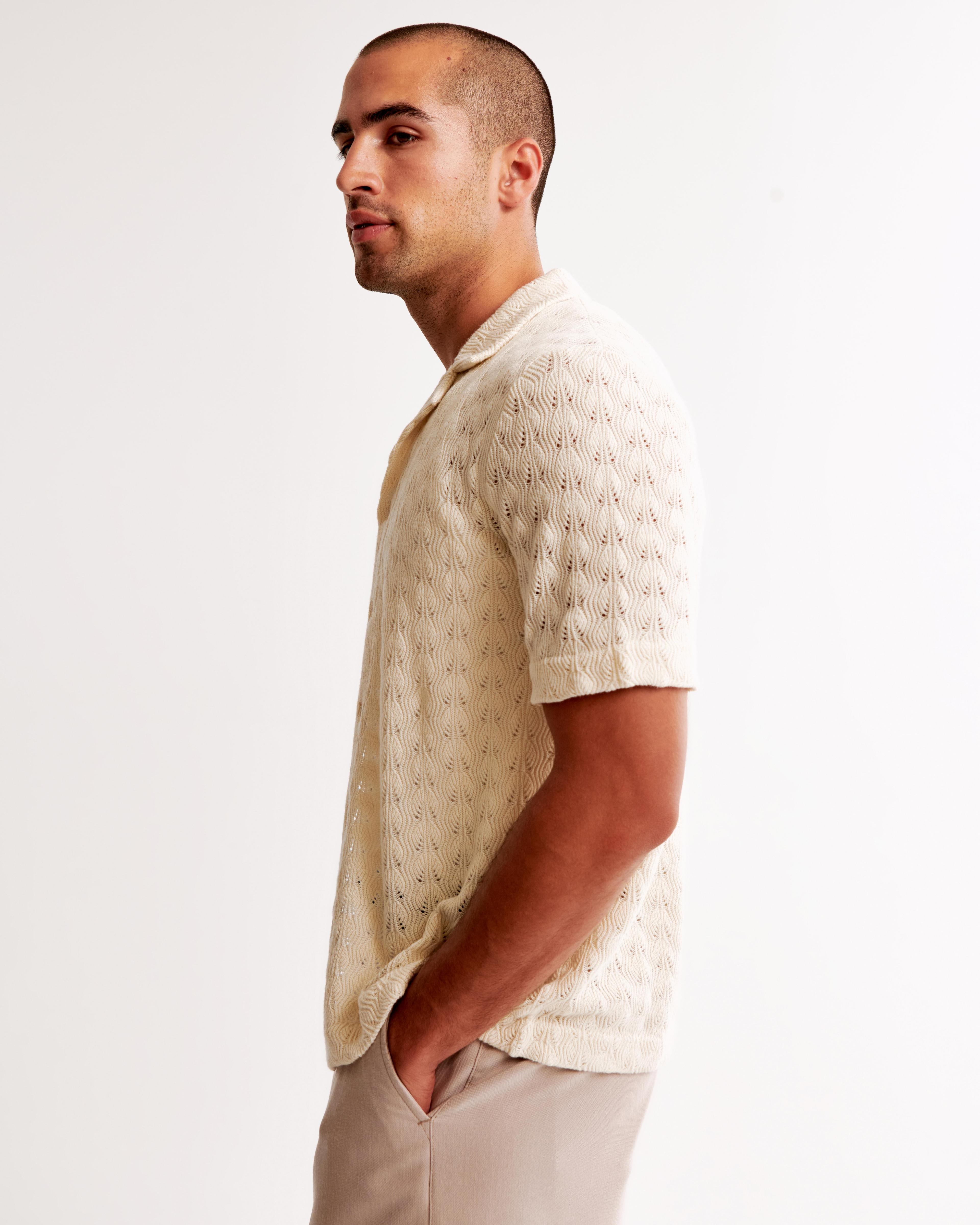 Textured Knit Button-Through Sweater Polo Product Image