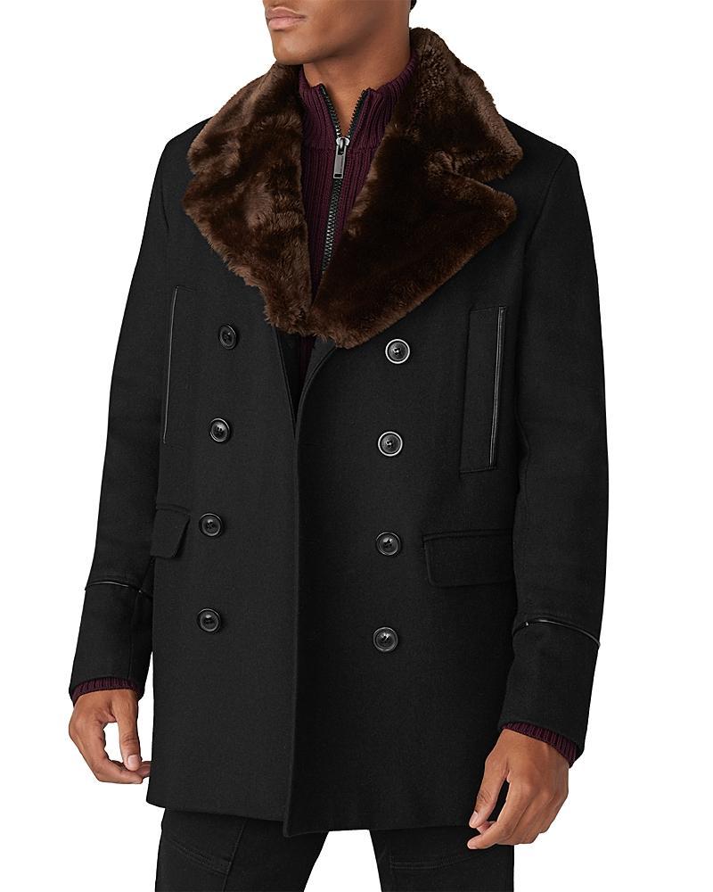 Mens Wool Peacoat w/ Faux Fur Collar Product Image