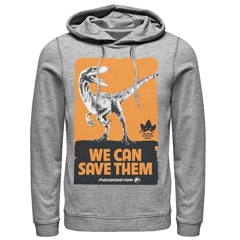 Mens Jurassic World We Can Save Them Poster Hoodie Med Grey Product Image