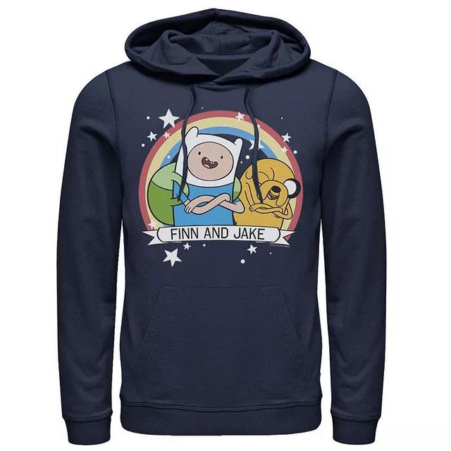 Mens Cartoon Network Adventure Time Finn & Jake Rainbow Banner Hoodie Athletic Grey Product Image