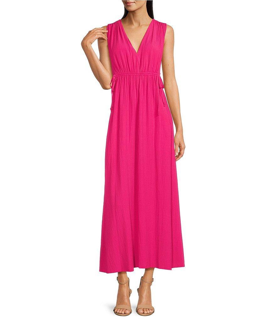 Calvin Klein Sleeveless V-Neck Cinched Waist Maxi Dress Product Image