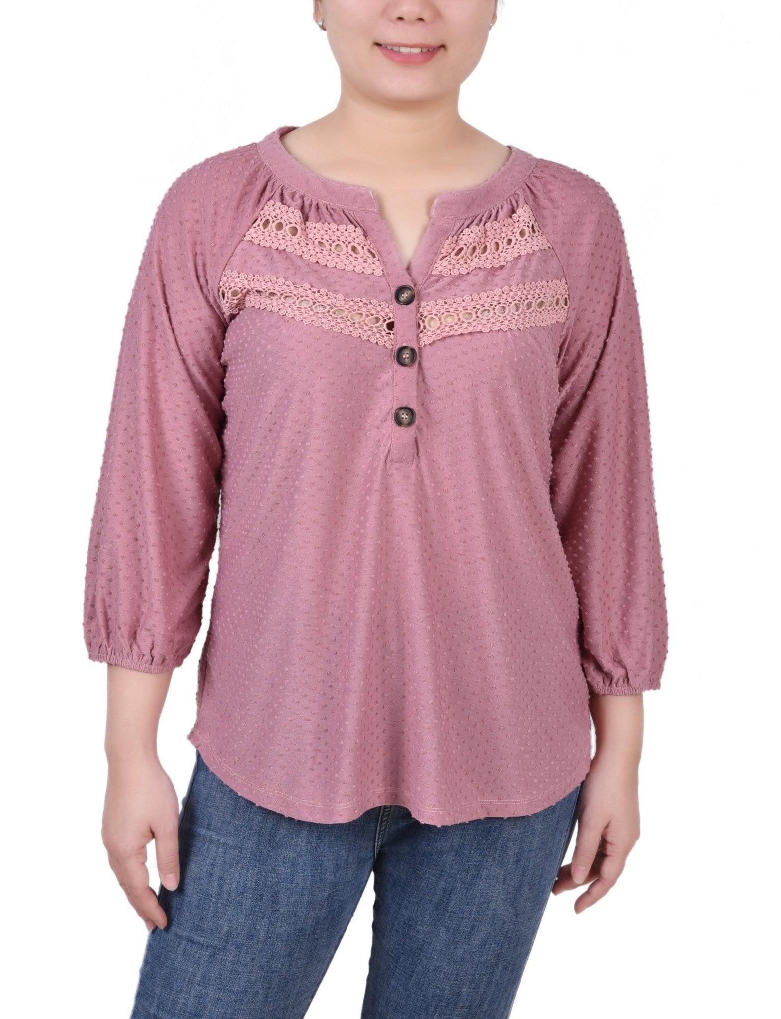 3/4 Length Sleeve Swiss Dot Top - Petite Product Image