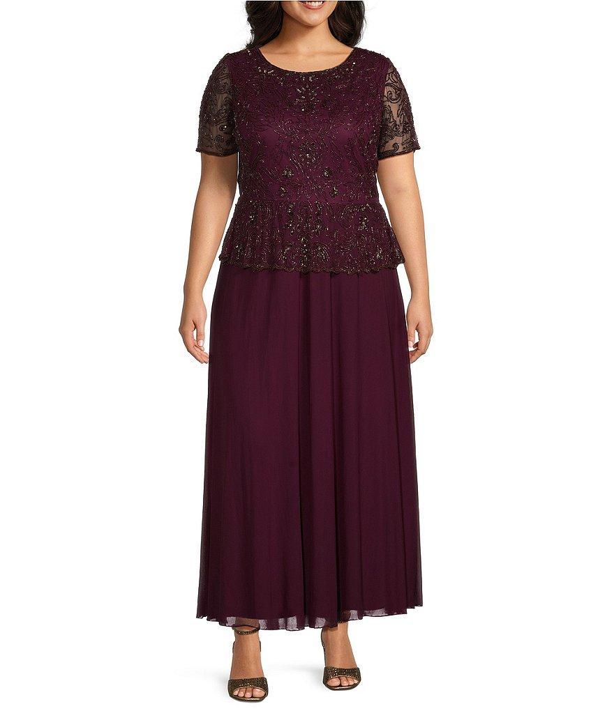 Pisarro Nights Plus Size Scoop Neck Short Sleeve Beaded Dress Product Image