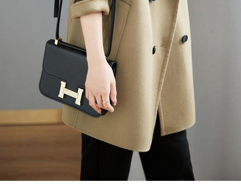 Lapel Collar Plain Double-Breasted Long Coat Product Image