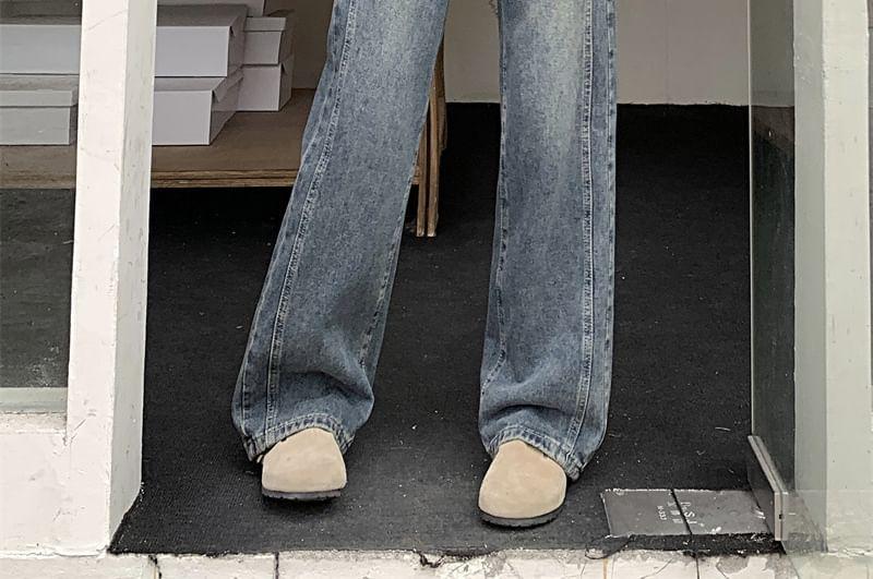 High Rise Washed Straight-Fit Wide-Leg Jeans Product Image