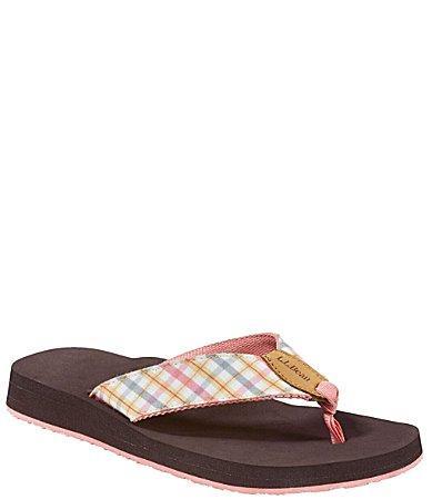 L.L.Bean Classic Maine Isle Flip-Flop 3 Woven Print (Dark Fern/Sunrise Pink Plaid) Women's Shoes Product Image