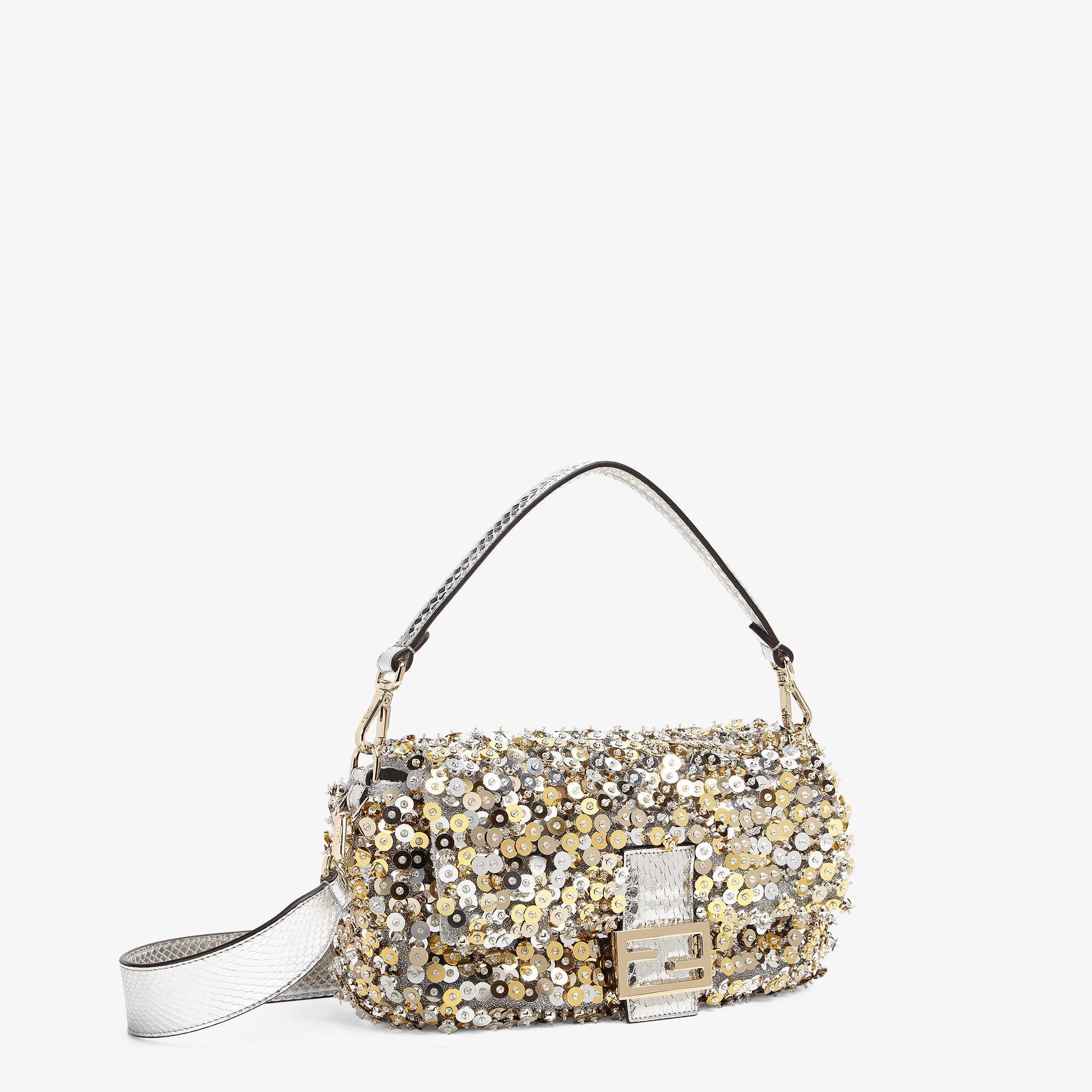 BaguetteHand-embroidered bag with sequins and 3D pearls Product Image