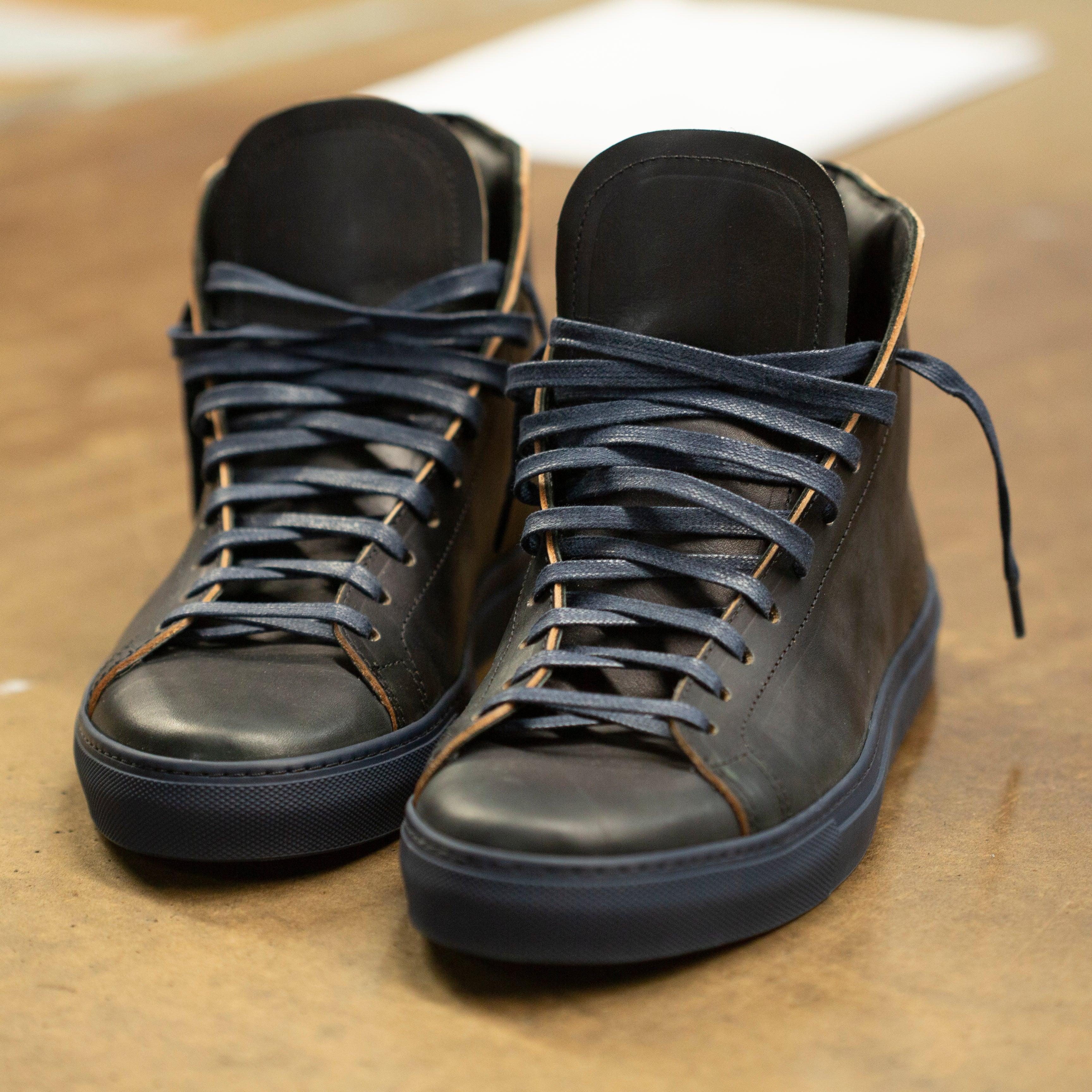 Opie Way x Raleigh Denim Shoes | Black Leather Navy Sole Male Product Image