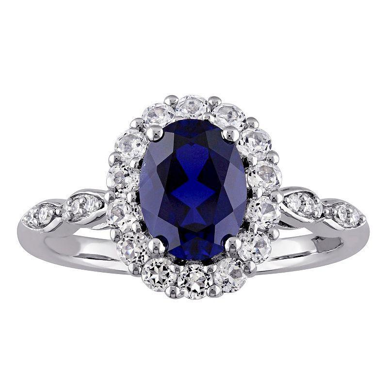 Stella Grace 14k White Gold Lab-Created Blue Sapphire, White Topaz & Diamond Accent Vintage Ring, Womens Product Image