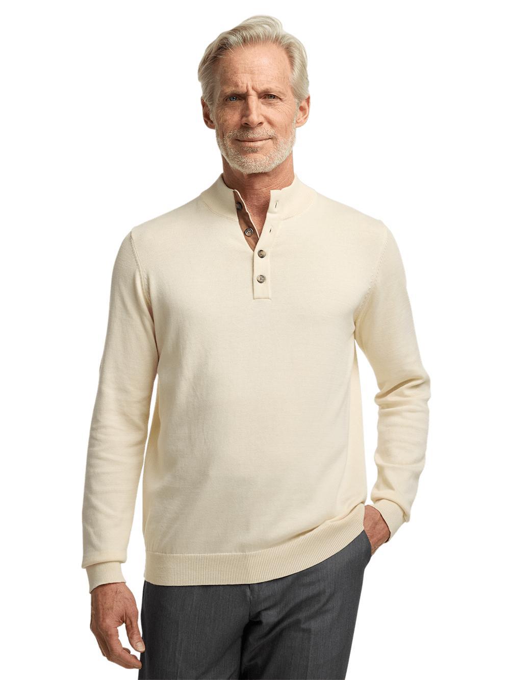 Supima Cotton Four Button Mock Neck Sweater - Ivory Product Image