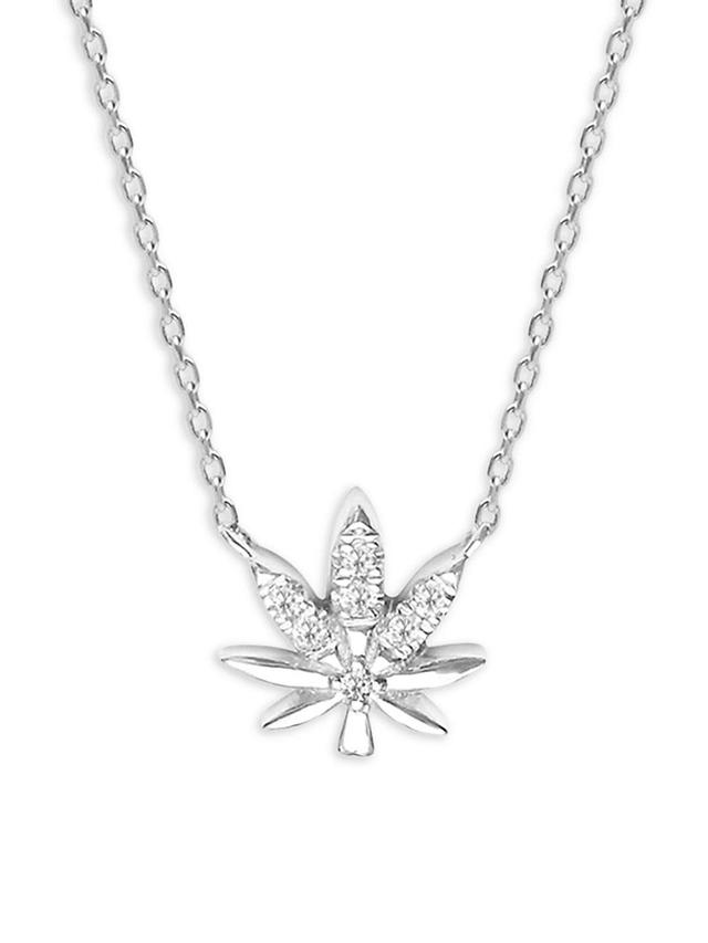 Womens Magic Touch 18K White Gold & Diamond Leaf Pendant Necklace - White Gold Product Image