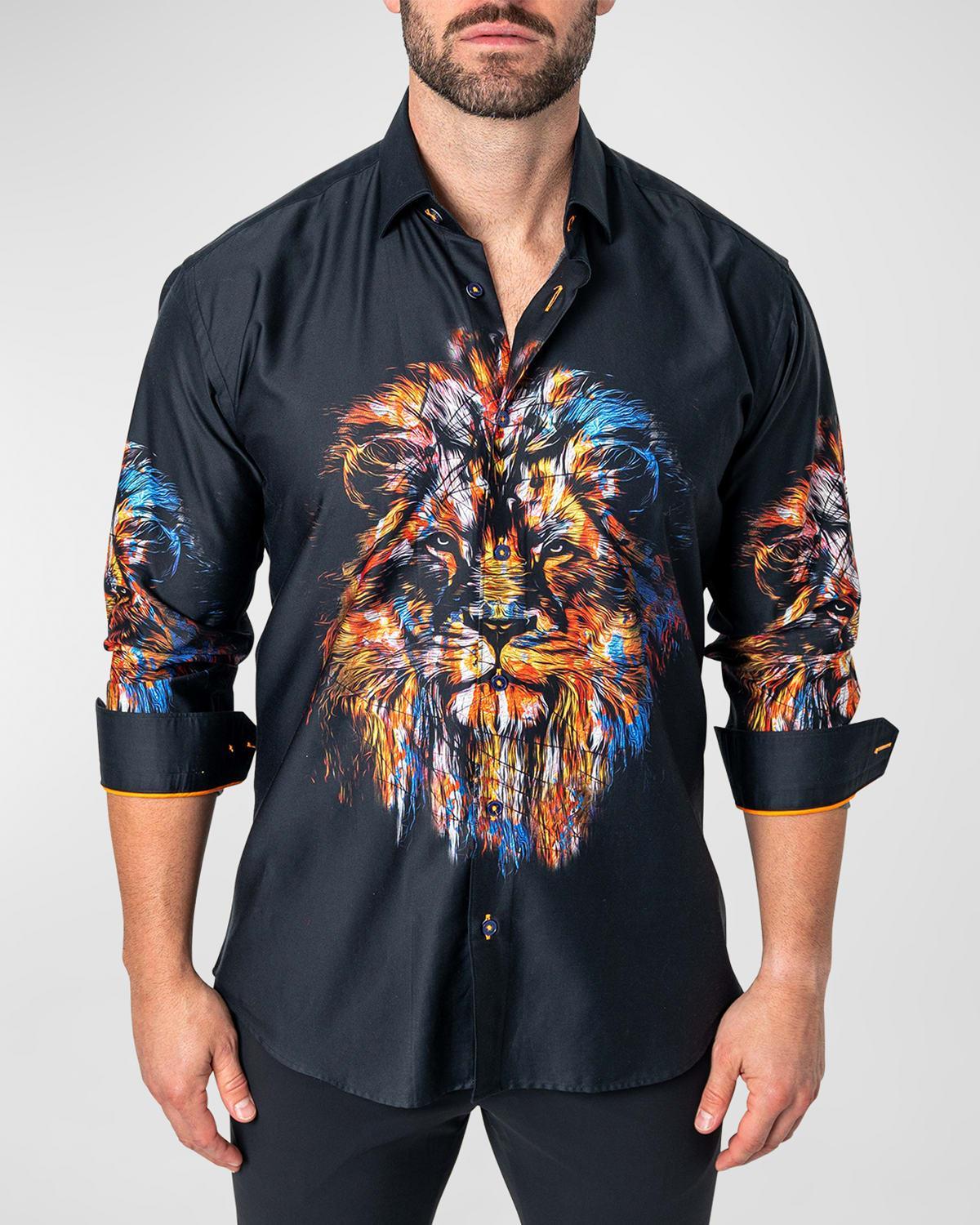 Maceoo Fibonacci Lion Ink Regular Fit Cotton Button-Up Shirt Product Image