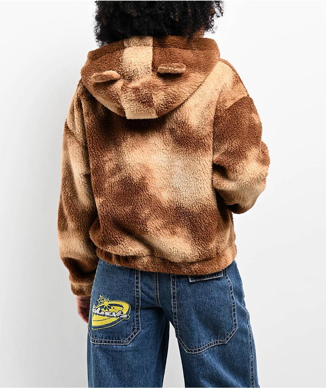 A.LAB Kendra Teddy Brown Tie Dye Sherpa Quarter Zip Hoodie Product Image