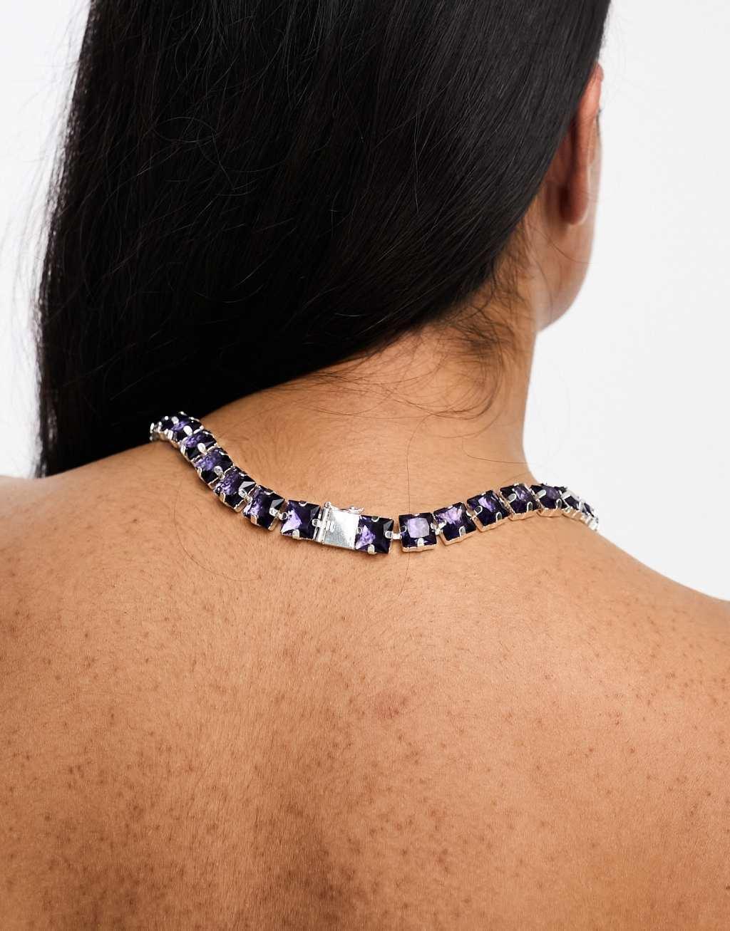 Image Gang tennis chain necklace with violet cubic zirconia-Purple Product Image