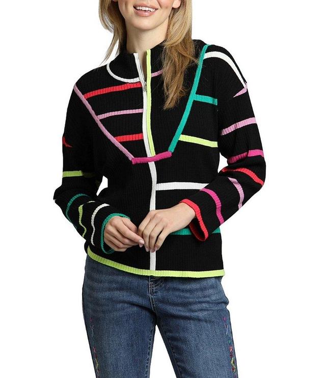 APNY Ribbed Half Zip Mock Neckline Long Sleeve Top Product Image