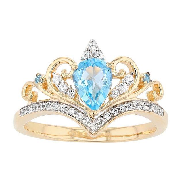 14k Gold Over Silver Swiss Blue Topaz & Lab-Created White Sapphire Filigree Ring, Womens Gold Tone Product Image