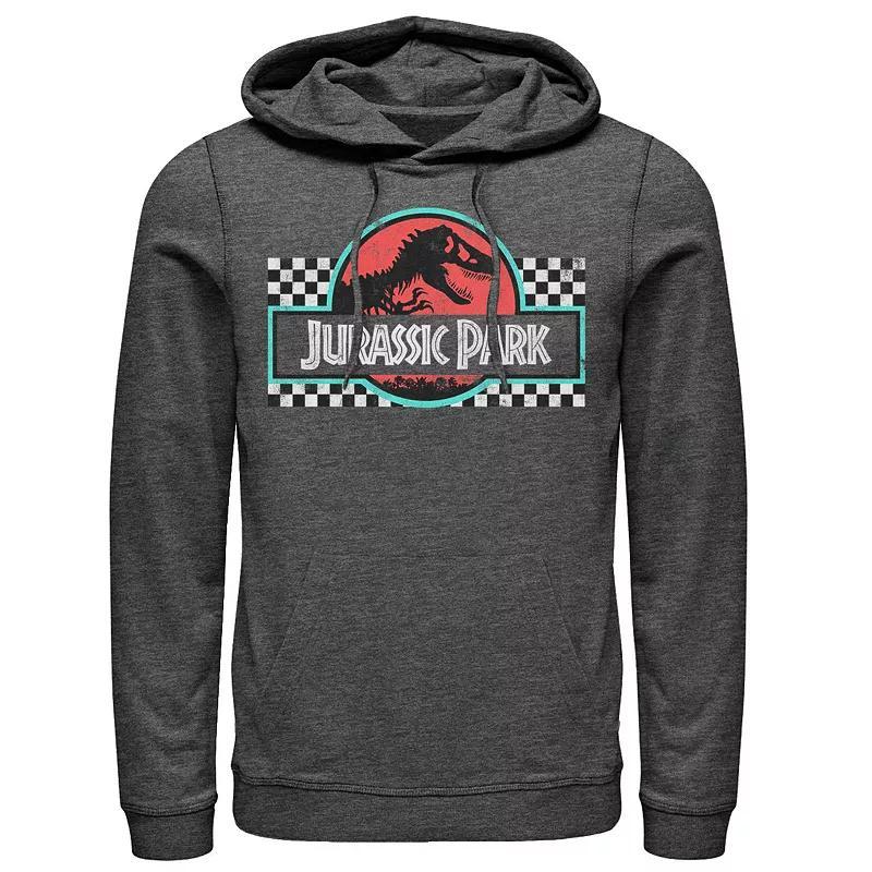 Mens Jurassic Park Retro Colors Checkered Logo Hoodie Black Product Image