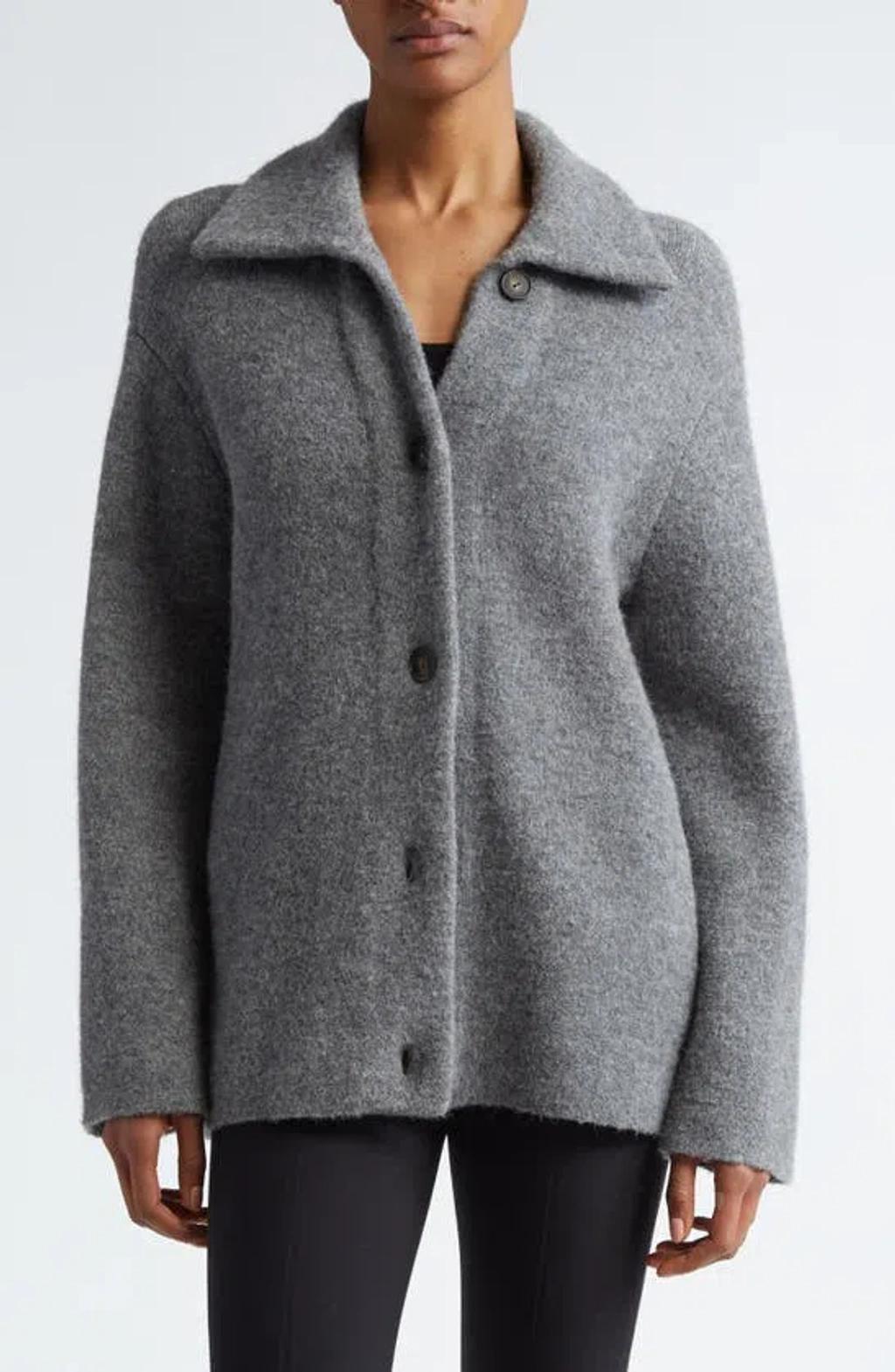 Spread Collar Cardigan In Medium Heather Grey Product Image