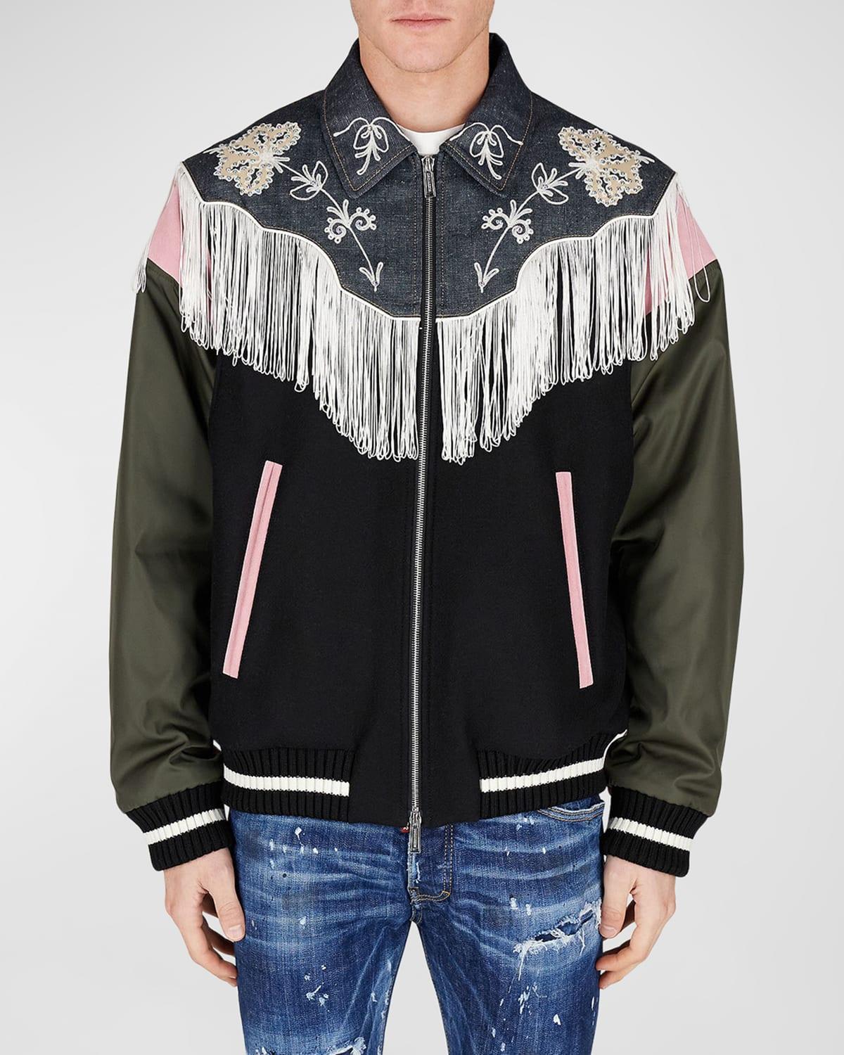 Mens Western Fringe Varsity Bomber Jacket Product Image