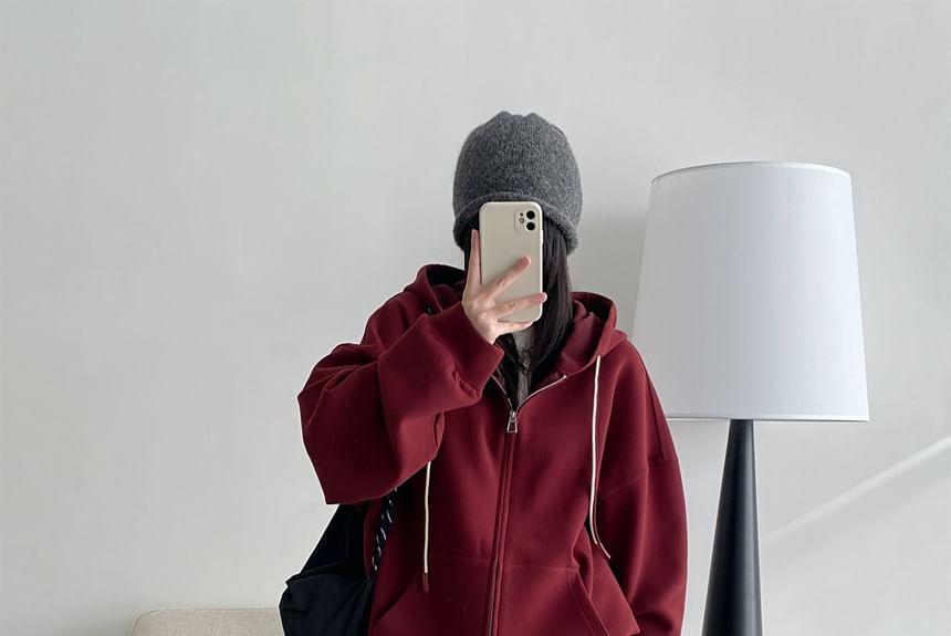 Drop Shoulder Plain Oversized Zip Up Hoodie Product Image