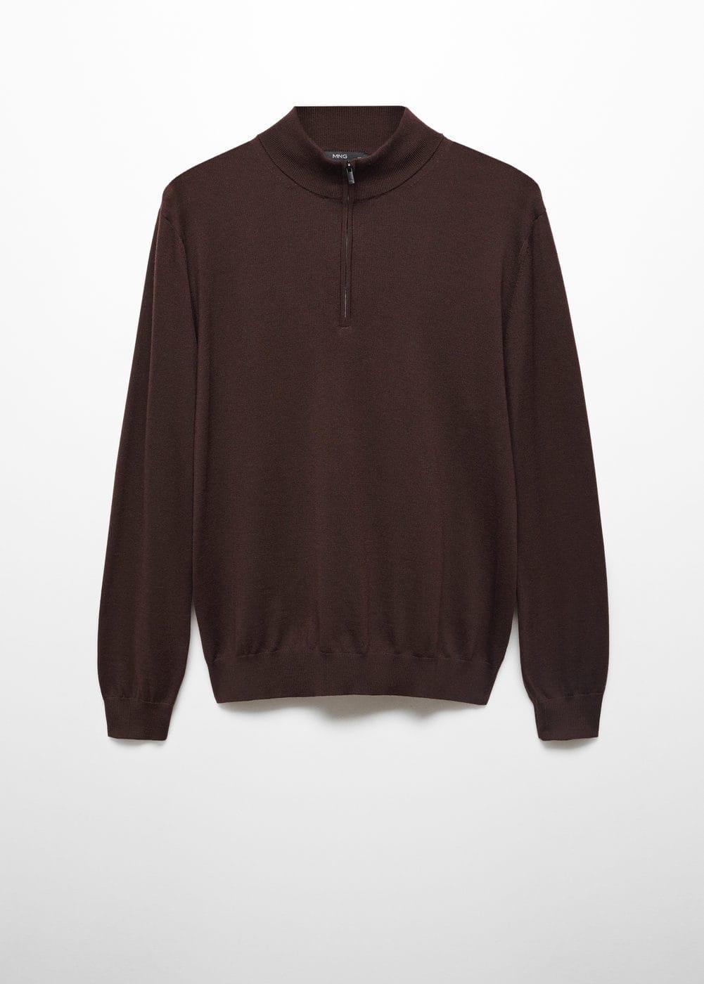 MANGO MAN - 100% merino wool sweater with zipper collar chocolateMen Product Image