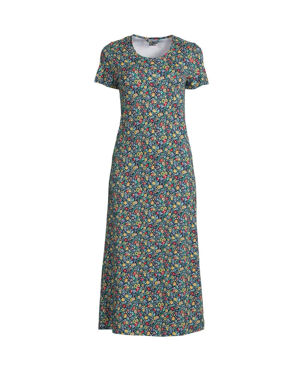 Lands End Womens Cotton Short Sleeve Midcalf Nightgown Product Image