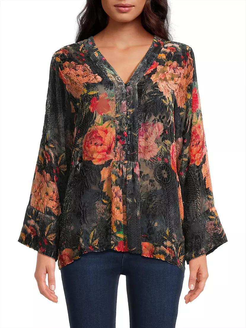 Botina Floral Burnout V-Neck Blouse Product Image