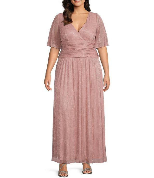 Ignite Evenings Plus Size Short Flutter Sleeve V-Neck A-Line Gown Product Image