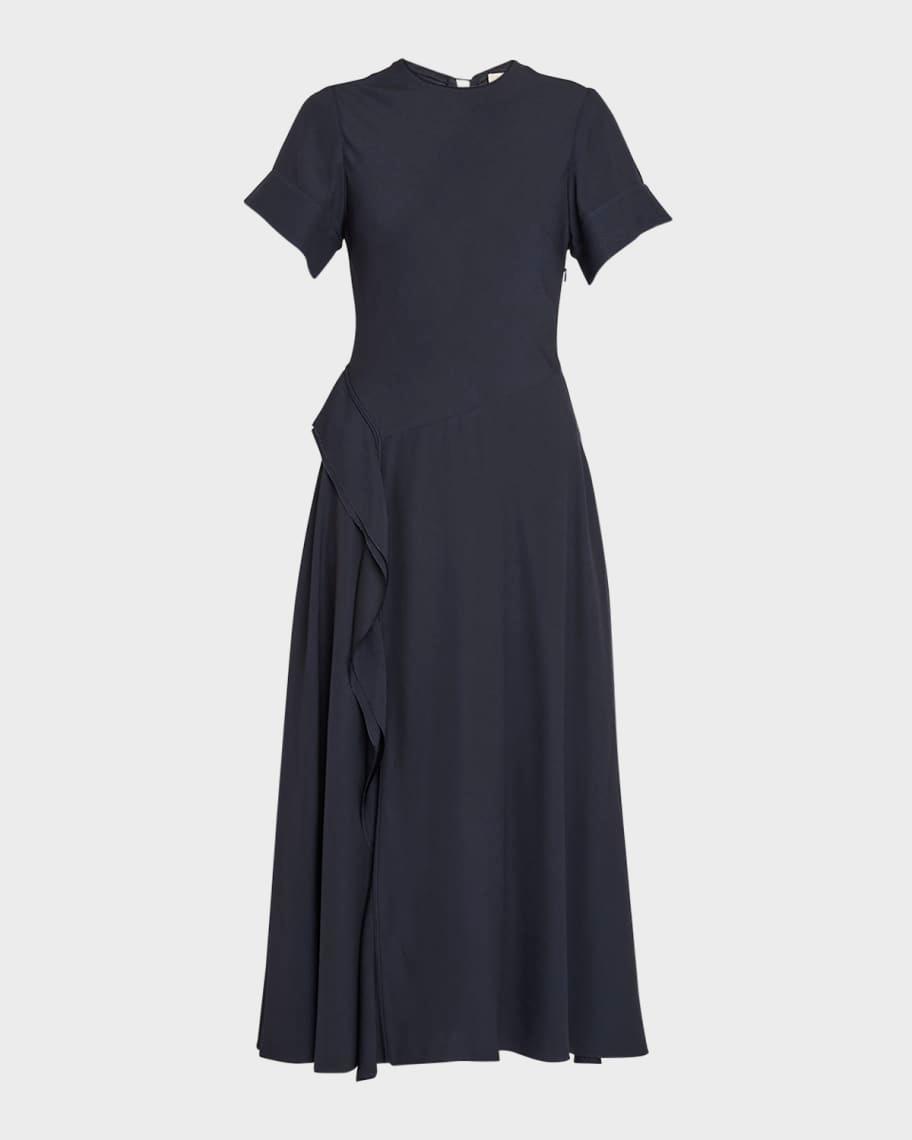 Cassia Ruffled Short-Sleeve Midi Crepe Dress Product Image