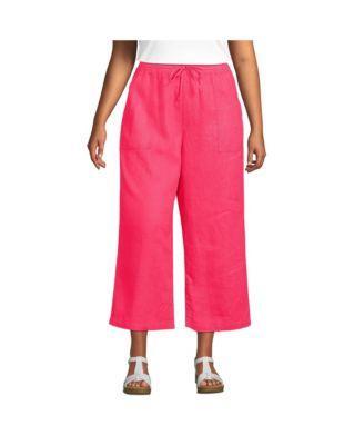 Plus Size High Rise Drawstring Linen Wide Leg Crop Pants product image