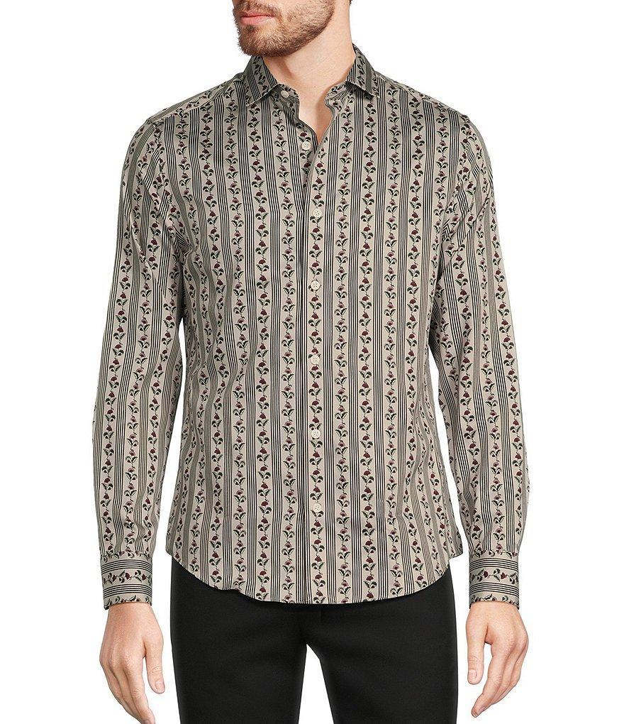 Murano Timeless Twenties Collection Slim Fit Sateen Spread Collar Floral Stripe Long Sleeve Woven Shirt Product Image