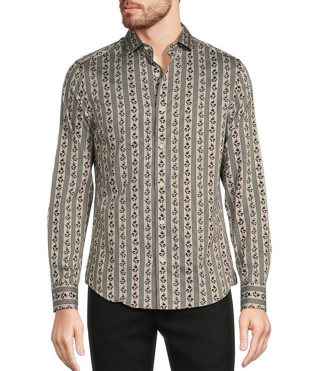 Murano Timeless Twenties Collection Slim Fit Sateen Spread Collar Floral Stripe Long Sleeve Woven Shirt Product Image