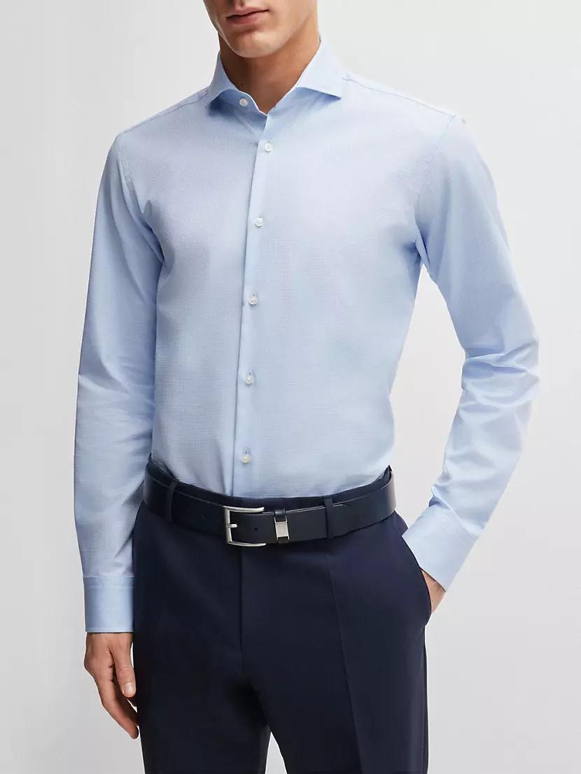 Regular-Fit Shirt in Structured Easy-Iron Stretch Cotton Product Image