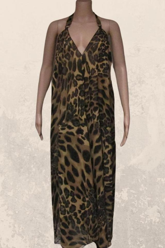 Sheer Halter Style CoverUp-Dress in a Leopard Print Product Image