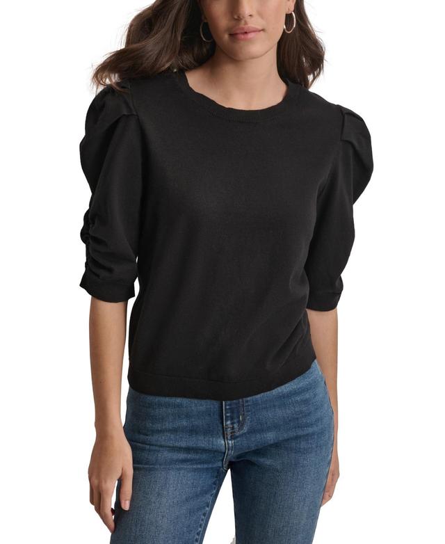 Women's Solid Puff-Sleeve Crewneck Sweater Product Image