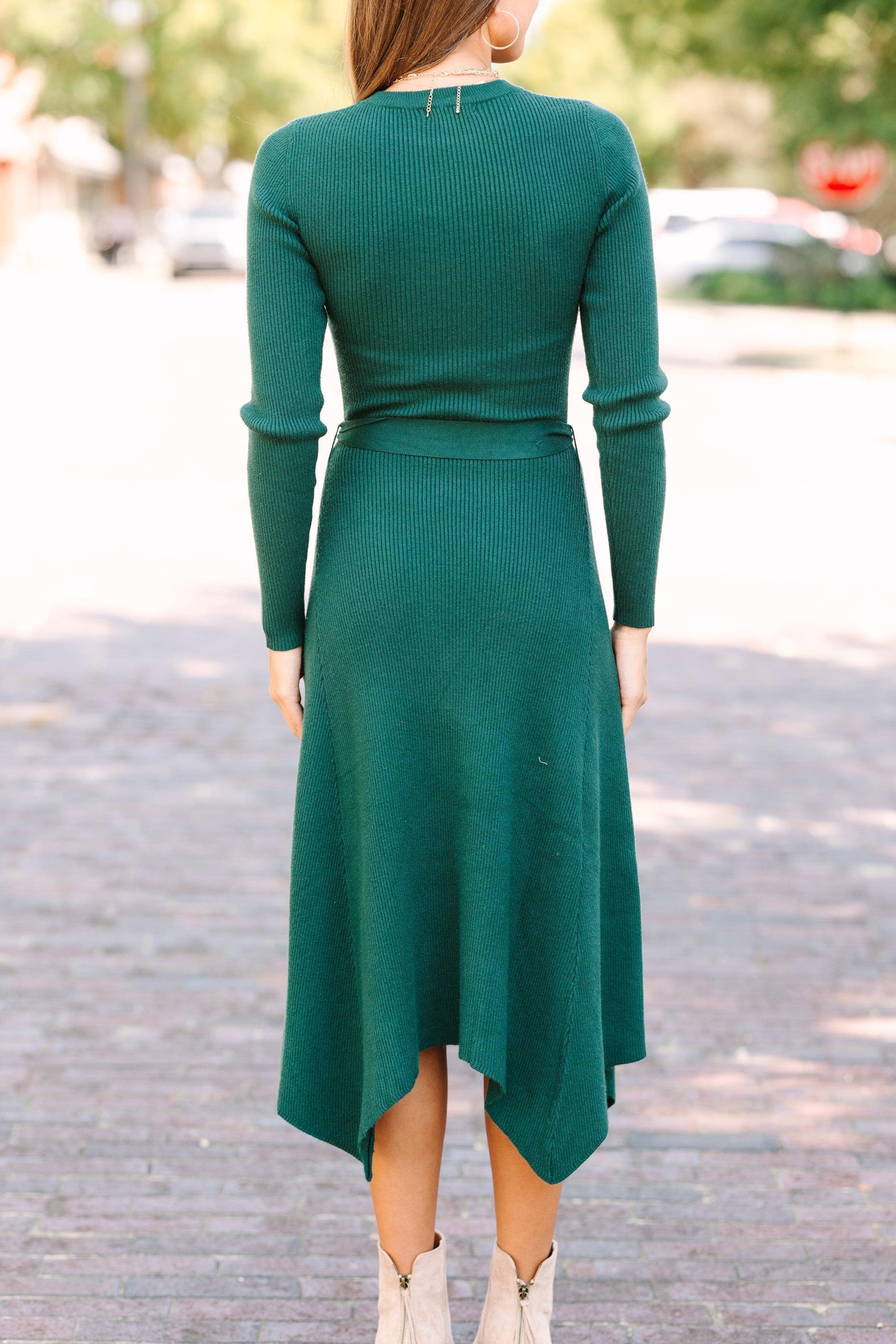 You're All Mine Emerald Green Sweater Midi Dress Female Product Image