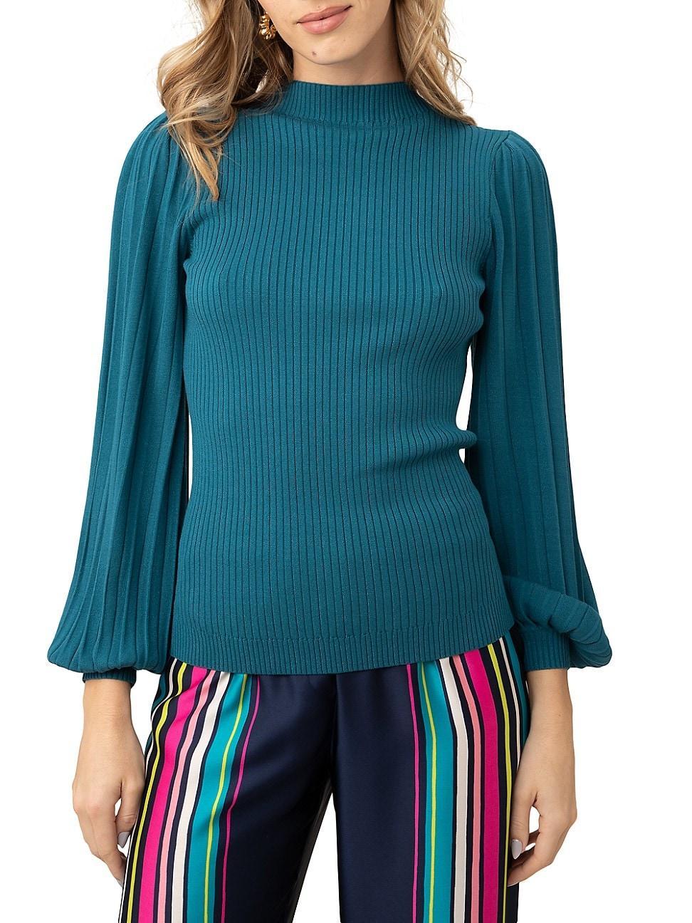 Womens Glossy Balloon-Sleeve Sweater Product Image