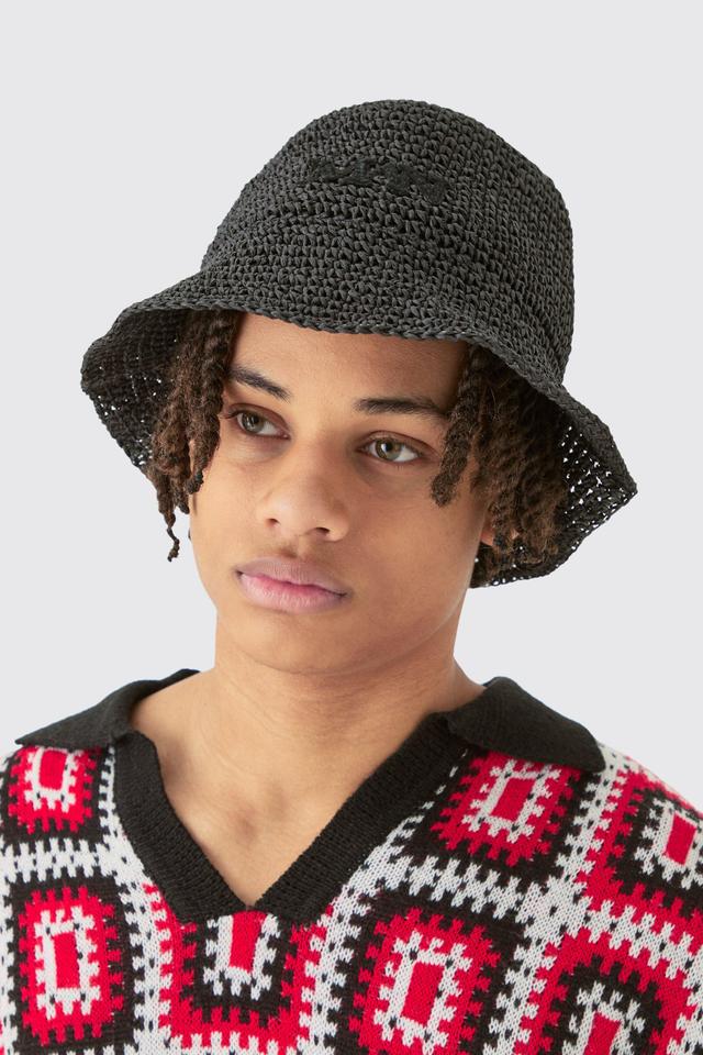 Man Raffia Bucket Hat In Black | boohooMAN USA Product Image