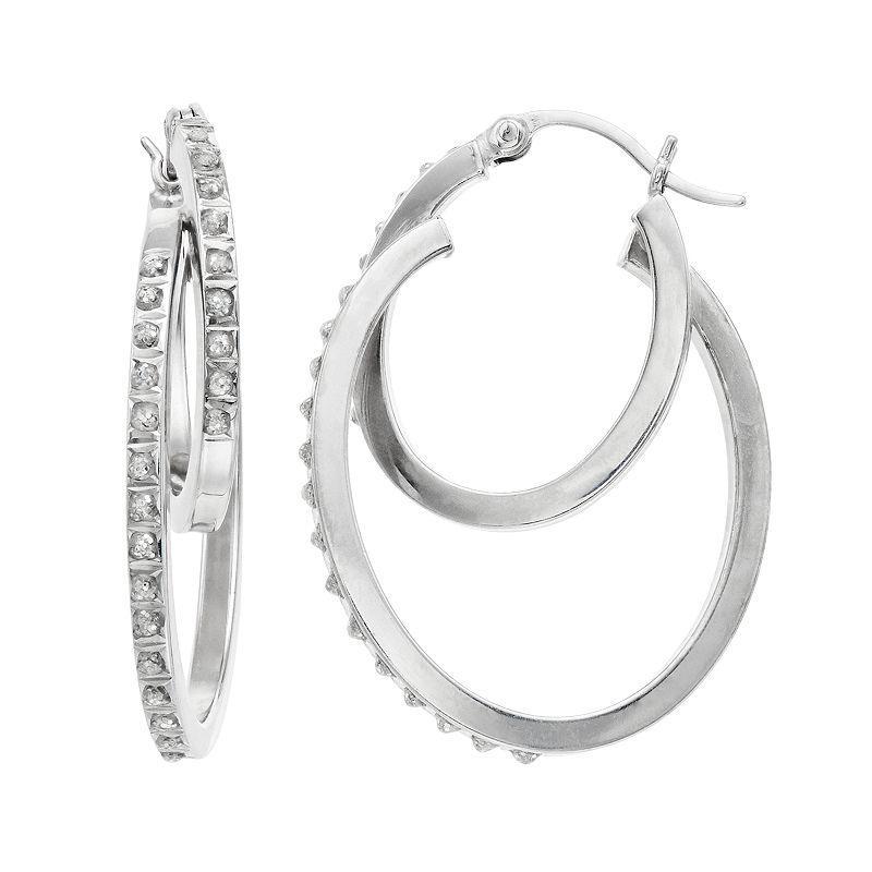 Platinum Over Silver Diamond Mystique Double Hoop Earrings, Womens, Silver Tone Product Image